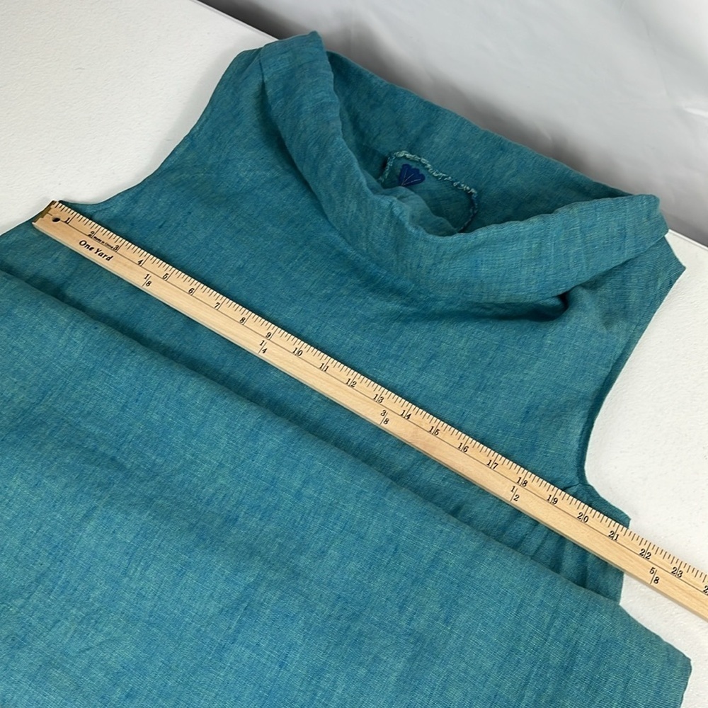 Yuvita Linens Sz XL Midi Cowl Neck Linen Sleeveless Dress Blue/Green Lagenlook - Picture 5 of 11